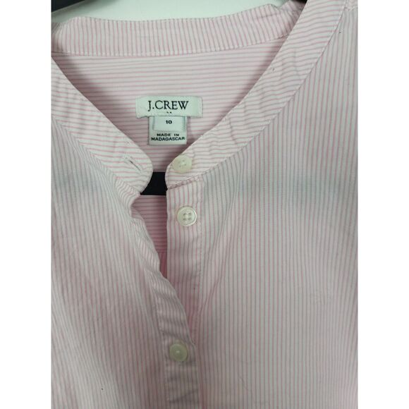 J. Crew Button Front Blouse 10 Womens Pink White Striped Long Flounce Sleeve Top - Picture 3 of 5